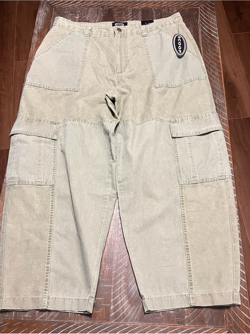 Scoop Women’s Cargo Barrel Pants Sz 14 Linen/Cotton Light Green/Artichoke NWT